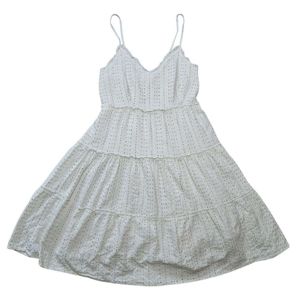 Sim & Sam Womens M Babydoll Dress Cottagecore Boho Eyelet Pastel Green Tiered